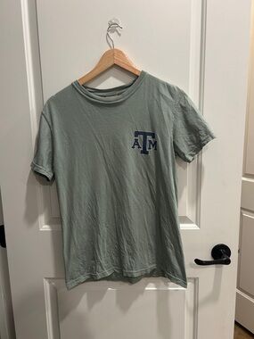 Comfort Colors Short-Sleeve Texas A&M Tee in Sage Green with Reveille on Back
